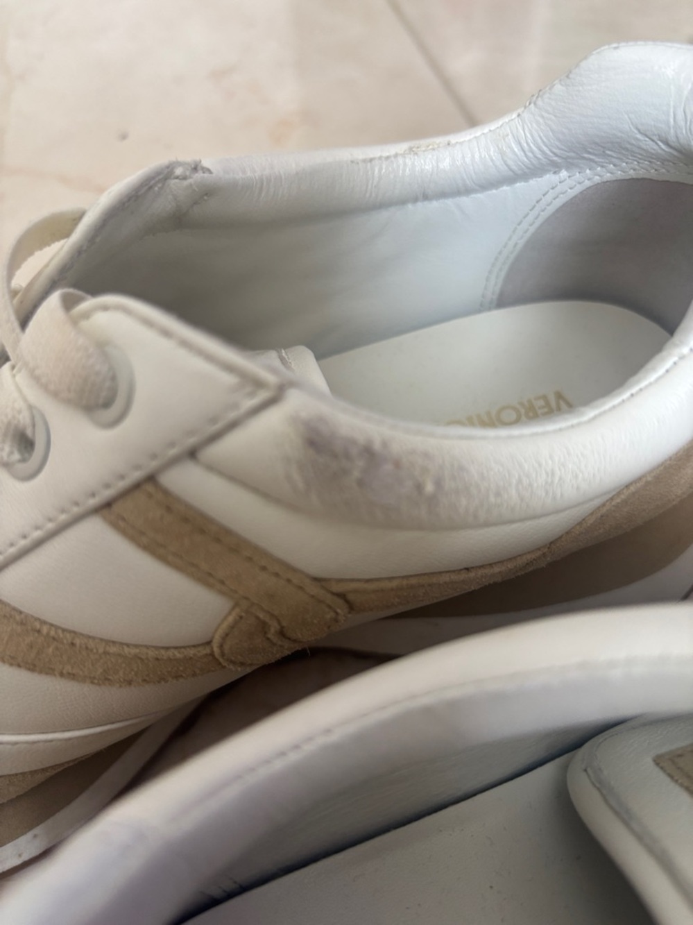 Veronica Beard White and Tan Leather Sneakers - Picture 3 of 8